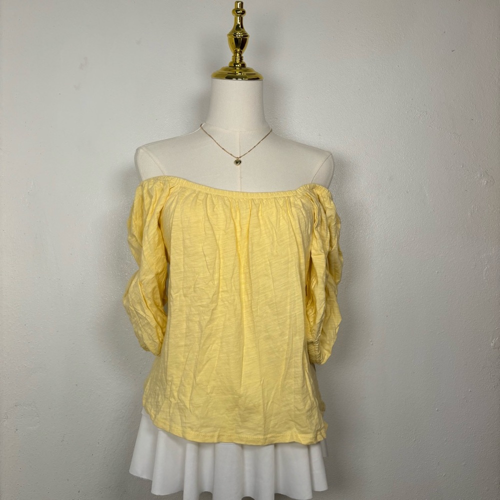 old navy butter yellow pastel square‎ neck puff short sleeve blouse cottagecore
